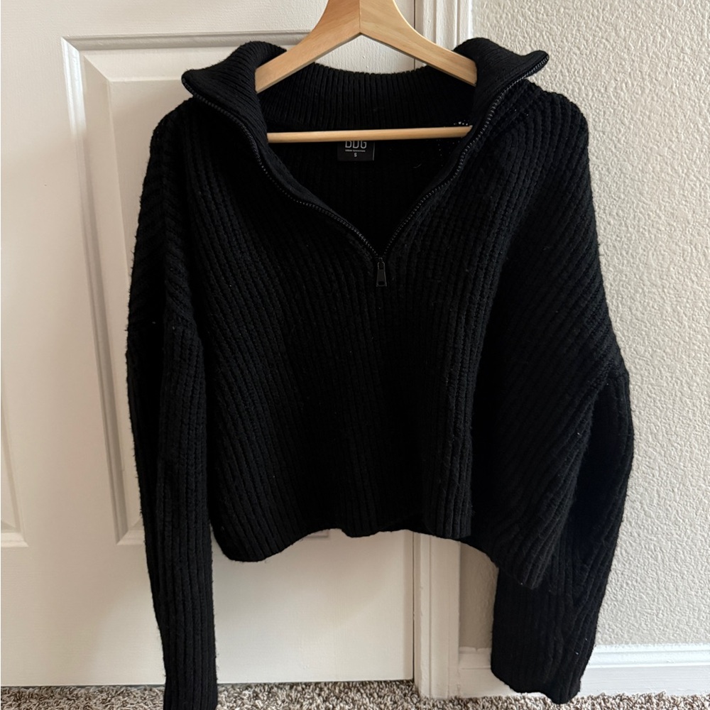 cropped quarter zip knit sweater